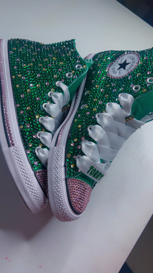 Custom Hightop Bling Converse - Pearl & Rhinestone Sneakers
