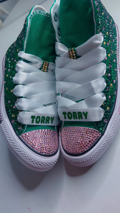 Custom Hightop Bling Converse - Pearl & Rhinestone Sneakers