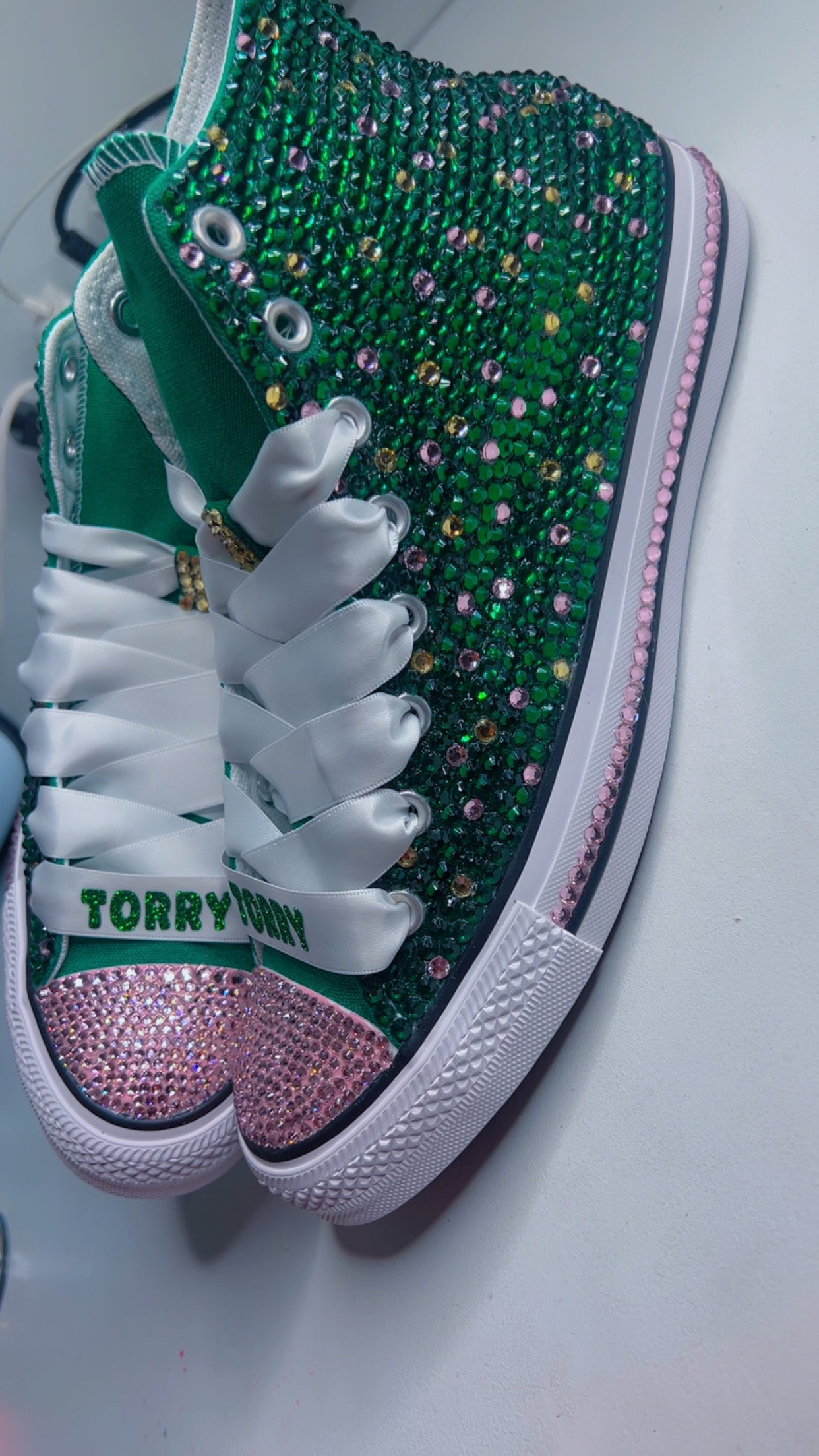 Custom Hightop Bling Converse - Pearl & Rhinestone Sneakers