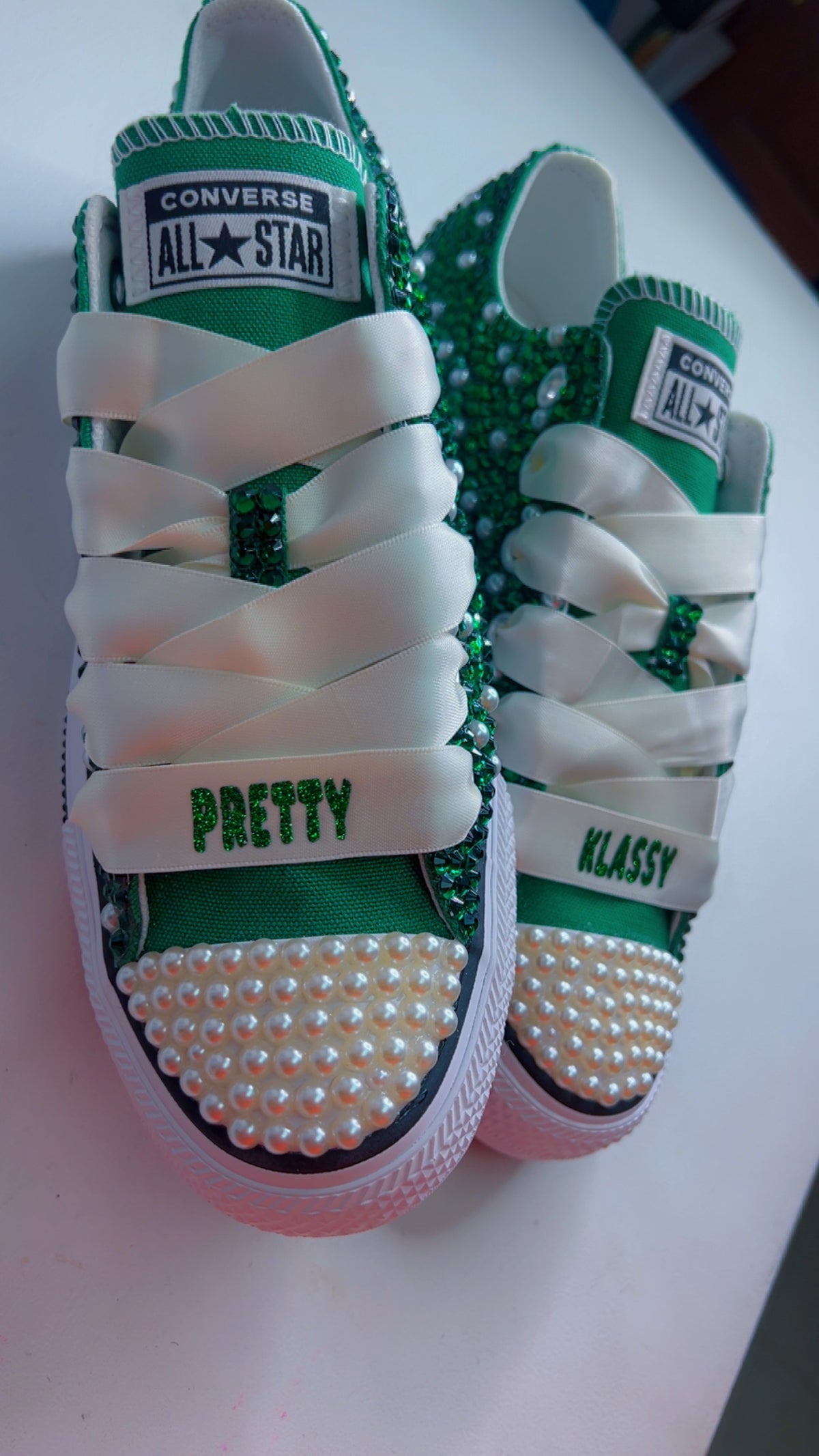 Custom Pearl & Rhinestone Sneakers